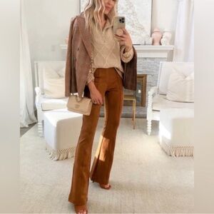 NWT Spanx Faux Suede Brown Camel Flare Pants Size XSP